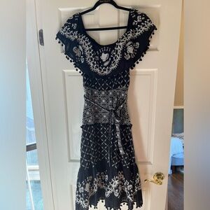 Anthropologie Embroidered Off-Shoulder Belted Midi Dress